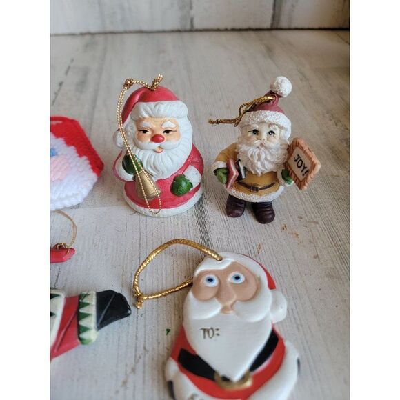 Santa Claus Bell knit face variety ornament set Xmas Joy - Picture 5 of 8